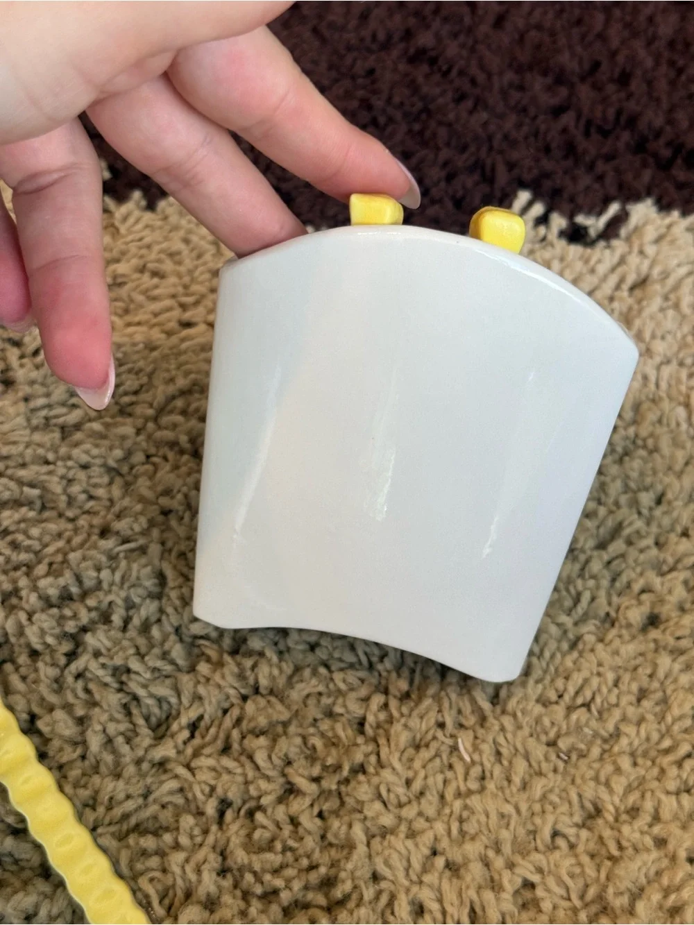 Urban Outfitters White Ceramic Smile Utensil Holder with Yellow Accents